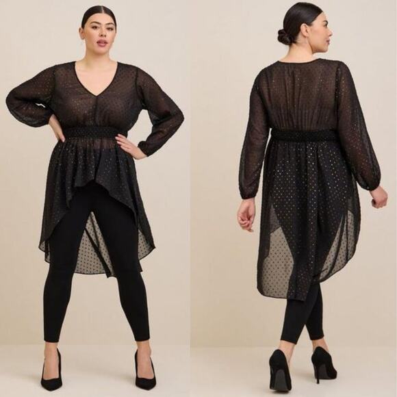 torrid Chiffon Rainbow Clip Dot Smocked Waist Extreme High Low Top Size 4X - Picture 1 of 6